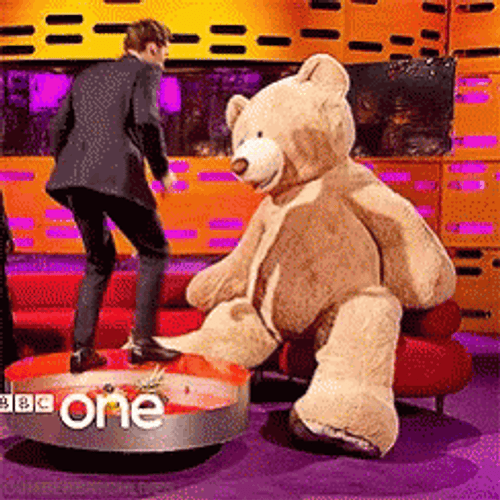 Benedict Cumberbatch Hugging The Huge Bear Tripping Funny Hug GIF