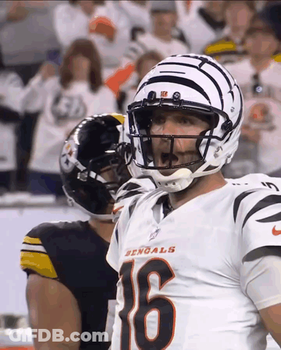 Bengals Football Player In White Jersey And Black Helmet GIF