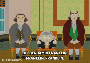 Benjamin Franklin And Franklin Sitting In Chairs GIF