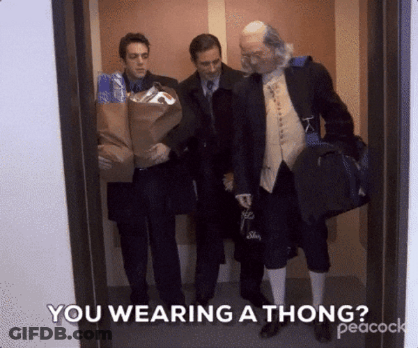 Benjamin Franklin Elevator Ride Wearing Thong GIF