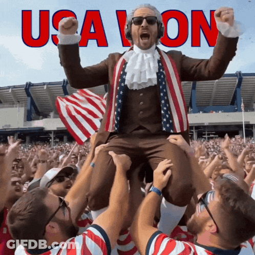 Benjamin Franklin Lifted By Crowd USA GIF