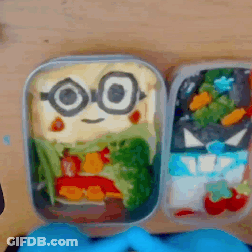 Bento Box With Minion And Batman Faces GIF
