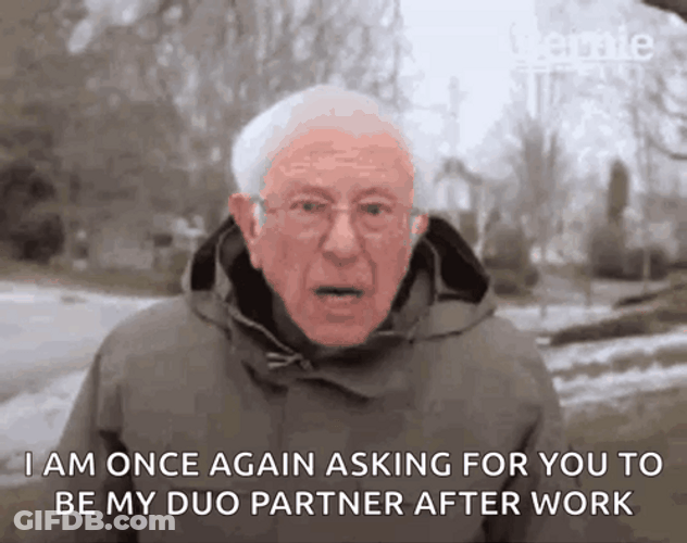 Bernie Sanders Asking For Duo Partner After Work GIF