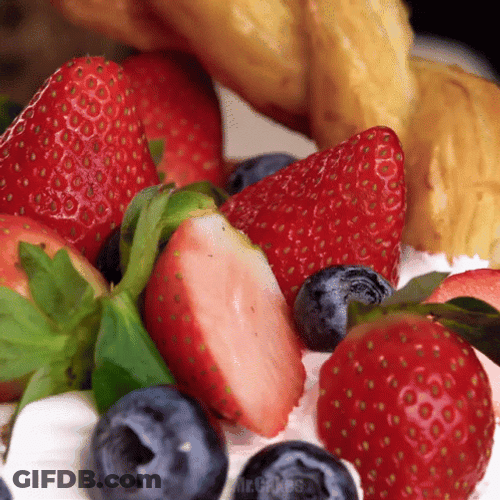 Berries And Cream In Bread Basket GIF
