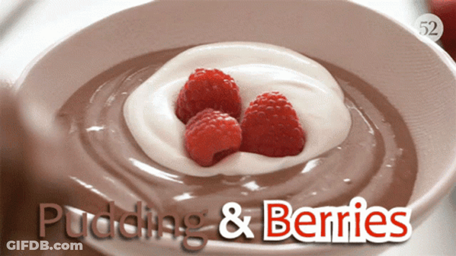 Berries And Cream In Chocolate Pudding GIF