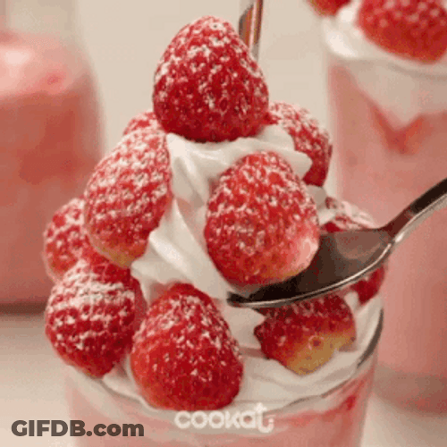 Berries And Cream In Long Glass Closeup GIF