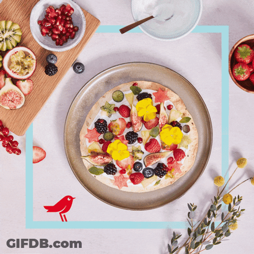 Berries And Cream On Pizza Dough GIF
