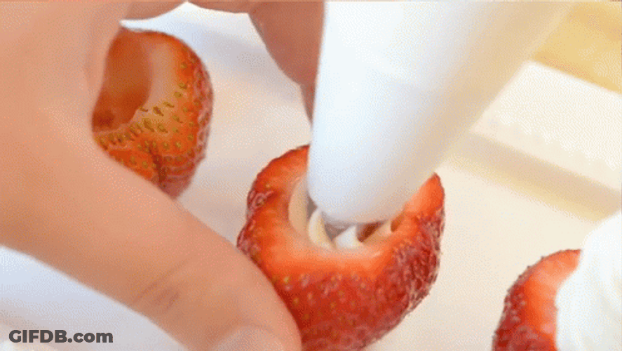 Berries And Cream On White Plate GIF