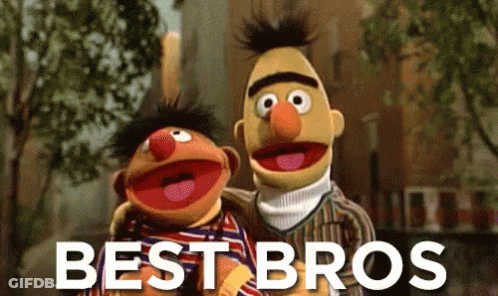 Bert And Ernie Standing Next To Best Bros Sign GIF
