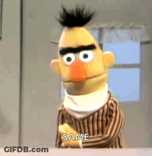 Bert From Sesame Street Standing In Front Of Window Saying Same GIF