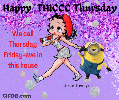 Betty Boop And Minion Happy Thursday Purple Background GIF