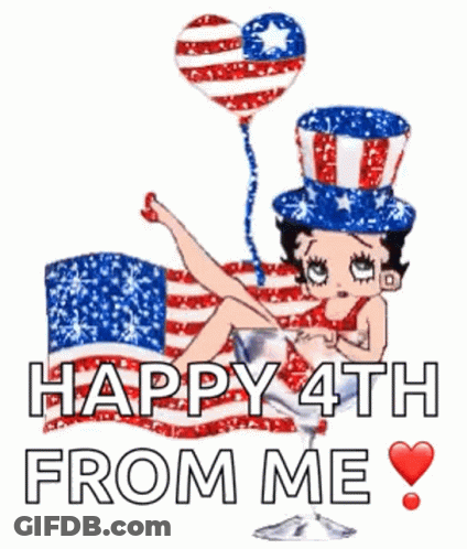 Betty Boop Holding American Flag And Balloon GIF
