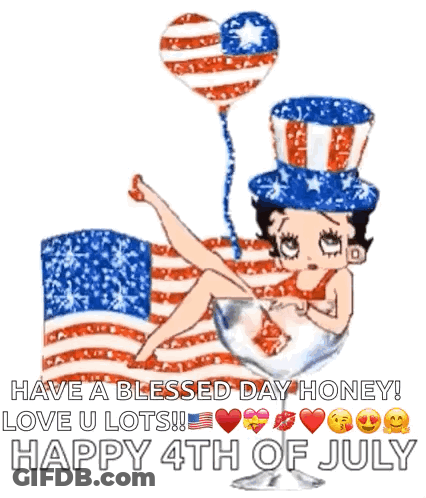Betty Boop In Chair With American Flag And Balloons GIF