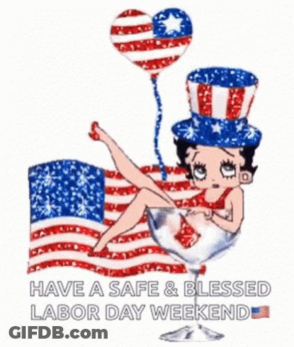 Betty Boop In Martini Glass With American Flag And Balloon GIF