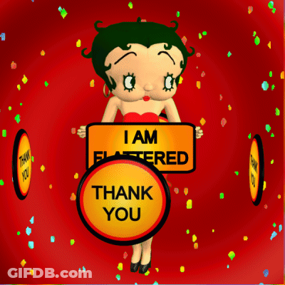 Betty Boop Is Holding A Sign That Says " I Am Flattered " GIF