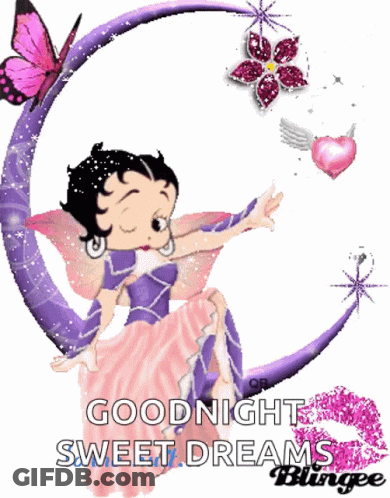 Betty Boop Is Sitting On A Crescent Moon And Says Goodnight Sweet Dreams Blingee GIF