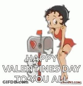 Betty Boop Is Standing Next To A Mailbox And Wishing Everyone A Happy Valentine 'S Day . GIF