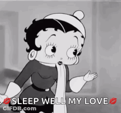 Betty Boop Is Wearing A Hat And Scarf And Says Sleep Well My Love GIF