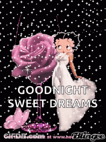 Betty Boop Says Goodnight Sweet Dreams In Front Of A Rose GIF