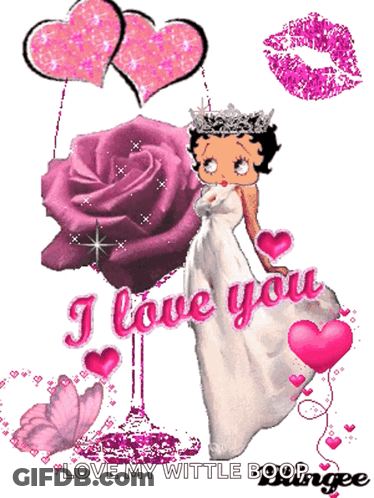 Betty Boop Says I Love You With Hearts And A Rose GIF