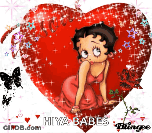 Betty Boop Sitting In A Red Heart With The Words Hiya Babes Written Below Her GIF