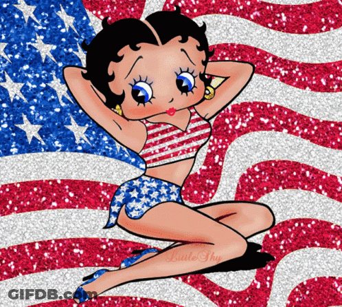 Betty Boop Sitting In Front Of An American Flag GIF