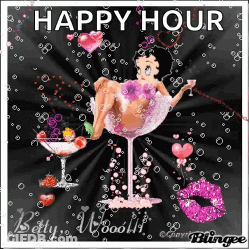 Betty Boop Sitting In Martini Glass Saying Happy Hour GIF