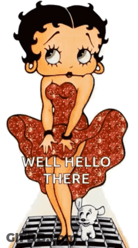Betty Boop Standing Next To White Dog Saying Well Hello There GIF
