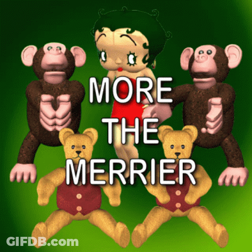 Betty Boop With Monkeys And Teddy Bears More The Merrier GIF