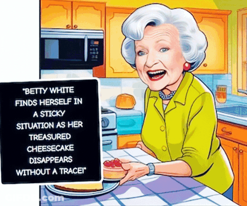 Betty White In Kitchen With Sign GIF