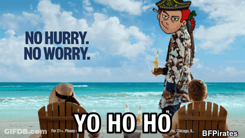 BFPirates Ad Man On Beach Holding Beer GIF