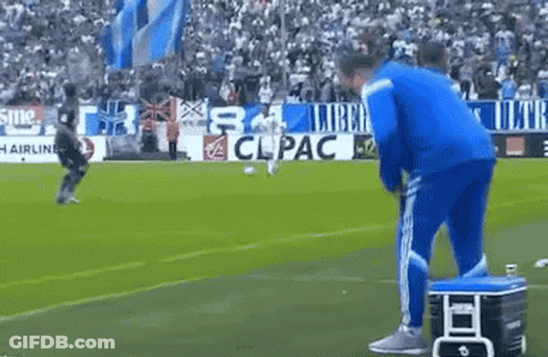 Bielsa Accidentally Sits On Water Cooler GIF