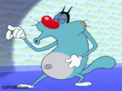 Big Belly Cartoon Character On Blue Surface GIF
