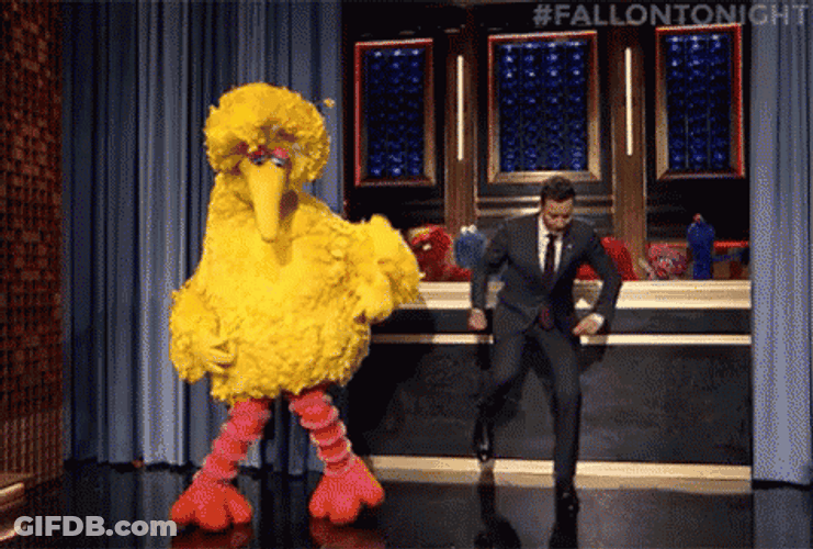 Big Bird Jimmy Fallon Shimmying GIF