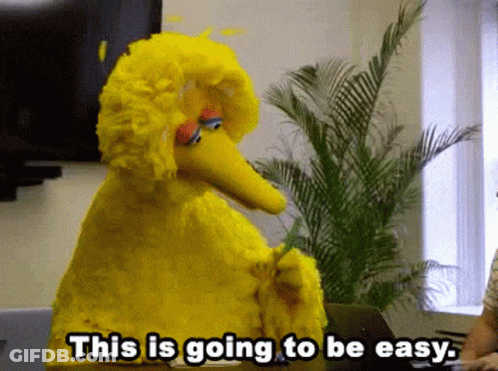 Big Bird Says This Is Going To Be Easy In Front Of A Palm Tree GIF
