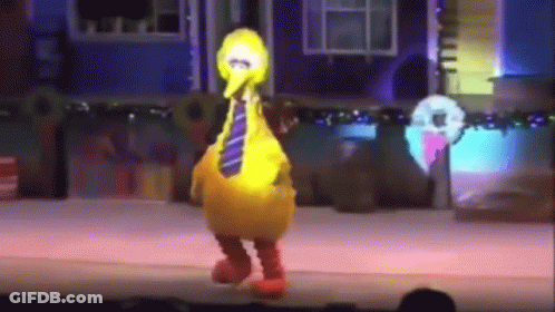 Big Bird Sesame Street Dancing On Stage In Front Of Crowd GIF