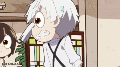Big-Eyed Cartoon Character Standing Next To Another GIF
