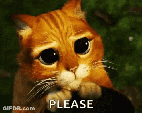 Big-Eyed Cat Holding Mouse Saying Please GIF