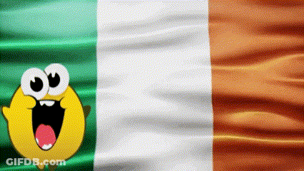 Big-Eyed Smiley In Front Of Irish Flag GIF