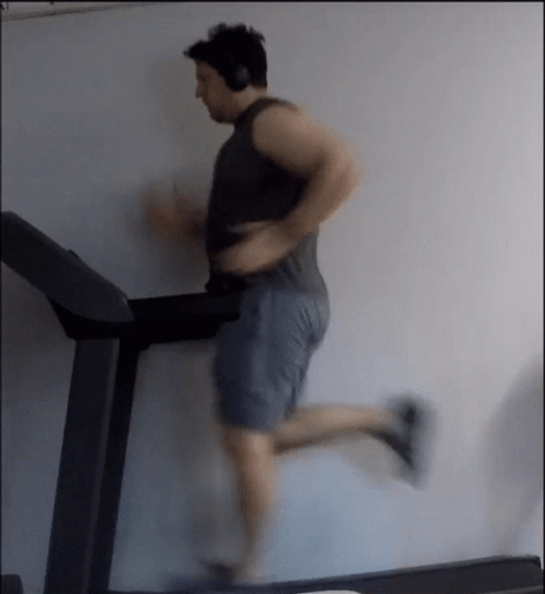 Big Guy Running On Treadmill GIF