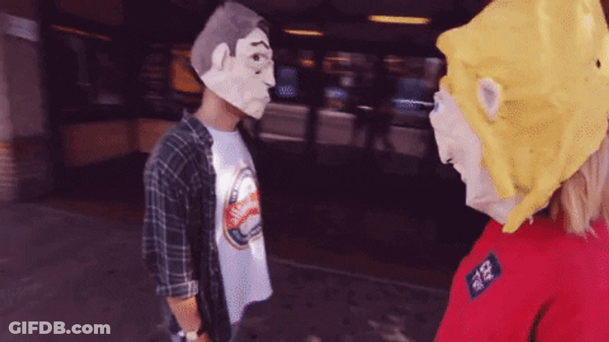 Big Head Costume In The Street GIF