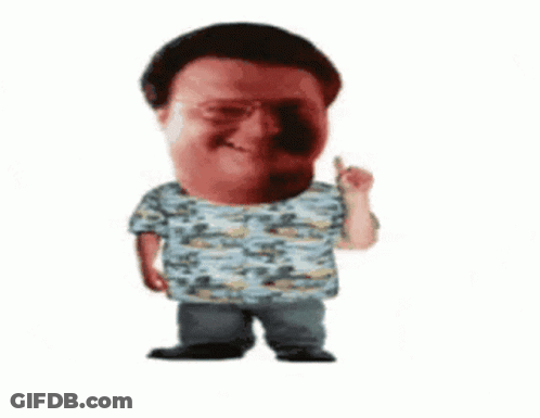 Big Head Man Pointing Blue Shirt Jeans GIF