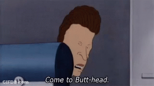 Big-Headed Man Saying Come To Butt-Head GIF