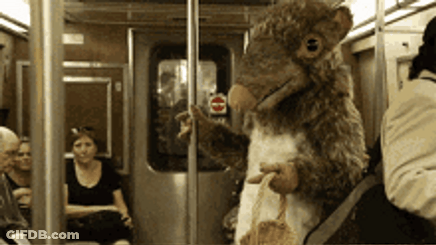 Big Mascot Rat Take Subway GIF