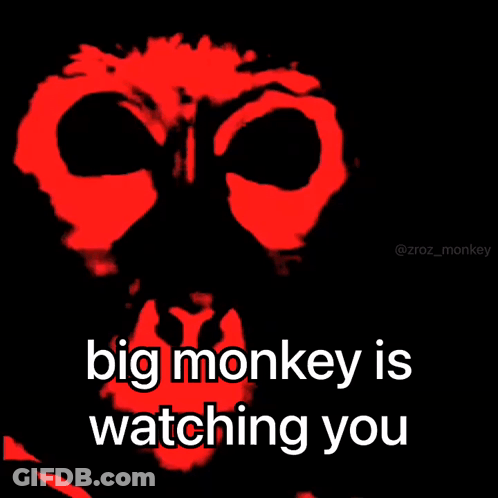 Big Monkey Watching You On Red Background GIF
