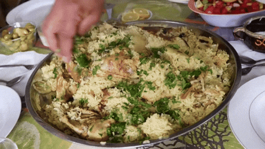 Big Plate Of Rice With Chickens GIF