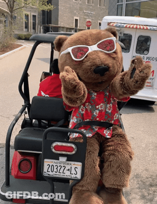 Big Red Bear Ride On The Golf Cart GIF