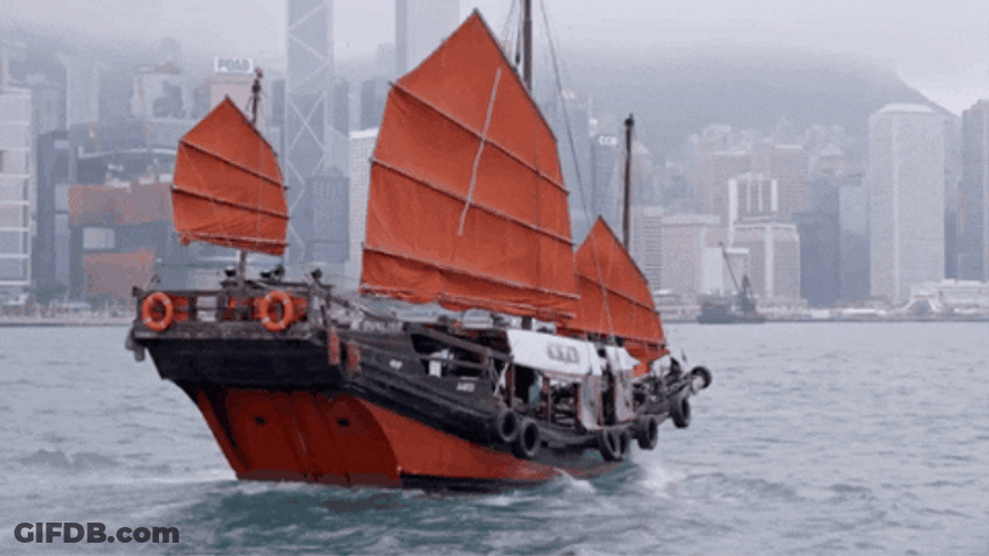 Big Red Boat Skiff Sailing GIF