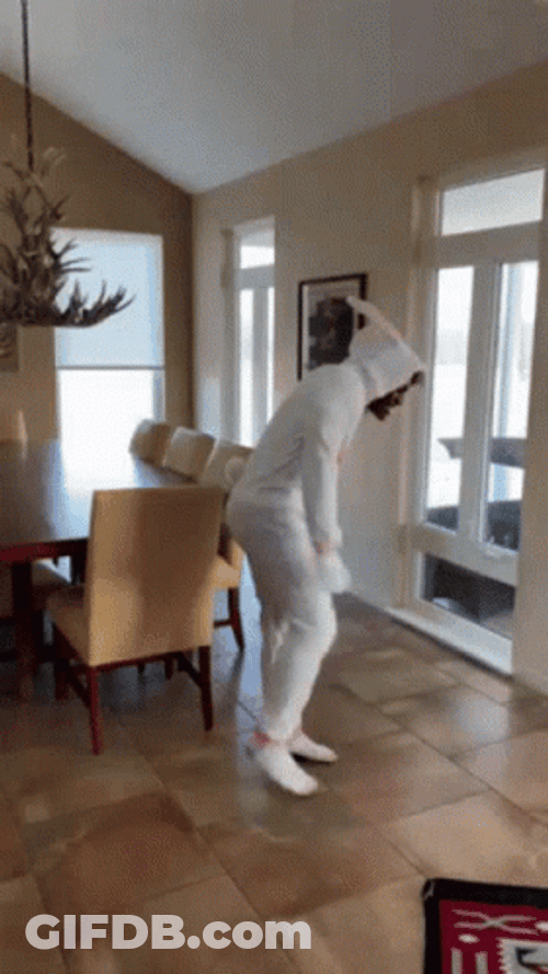 Big White Bunny Dancing In Costume GIF