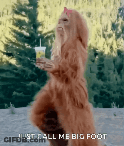 Bigfoot Holding Lemonade Saying Just Call Me Bigfoot GIF